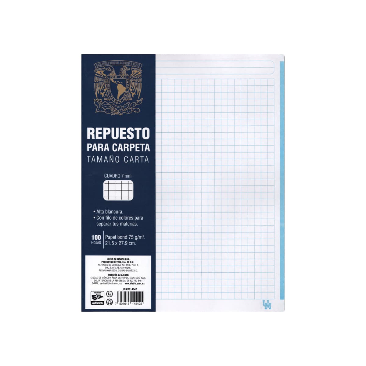 Repuesto carpeta carta 100h cuadro grande