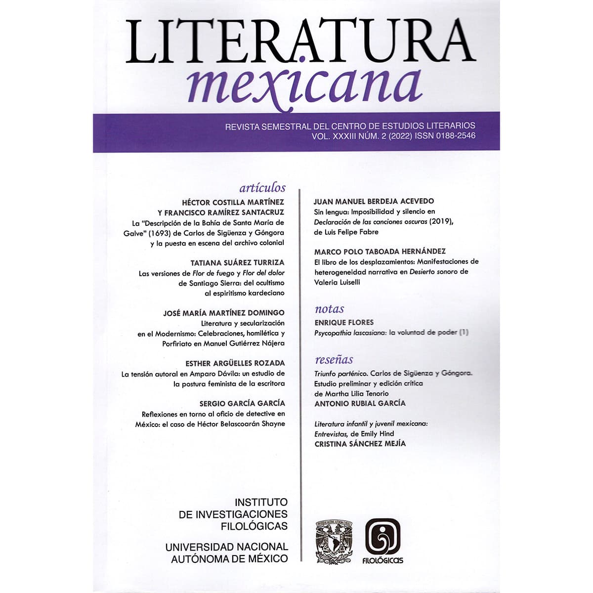 REVISTA LITERATURA MEXICANA VOLUMEN 33 NÚMERO 2
