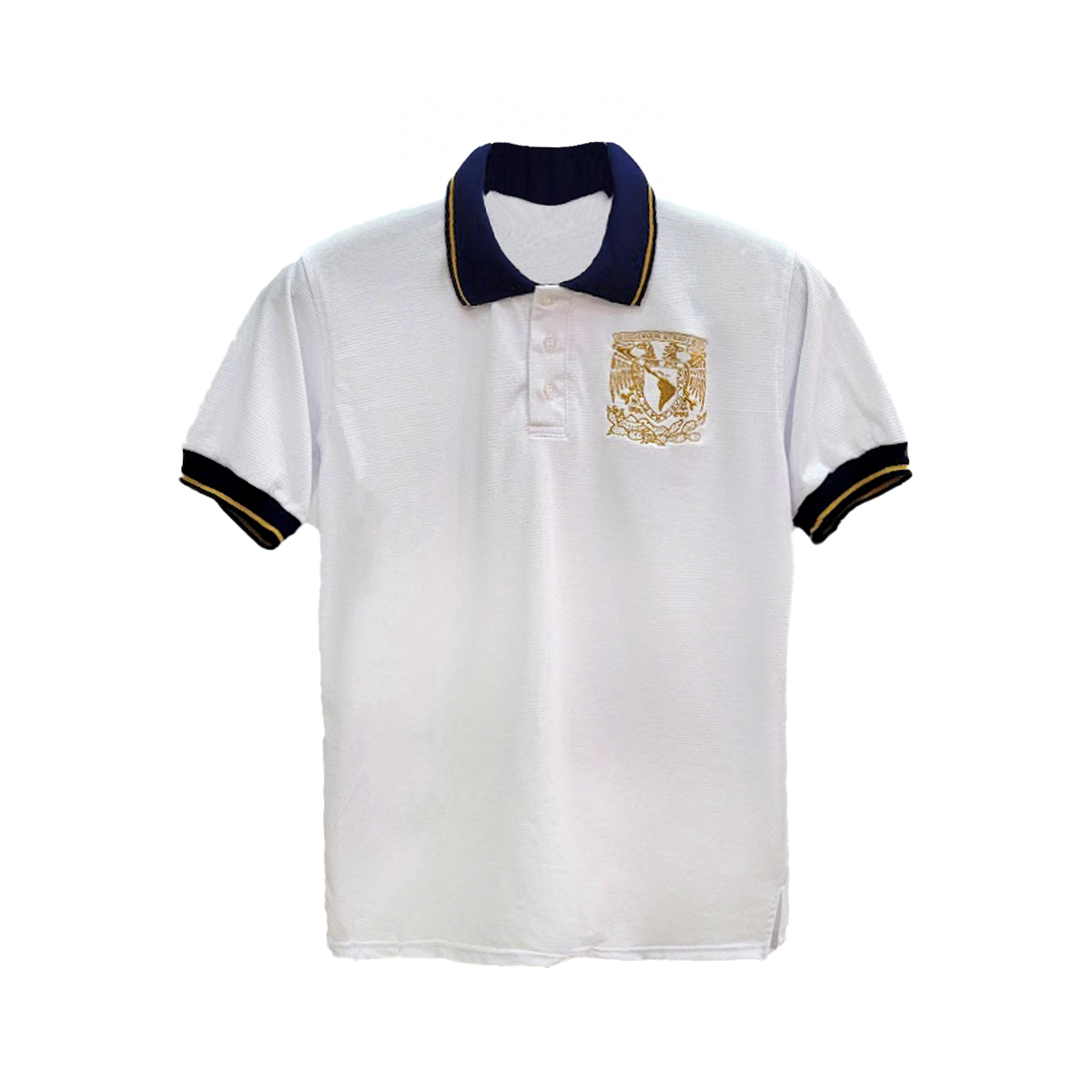 PLAYERA POLO BLANCA ESCUDO UNAM DORADO