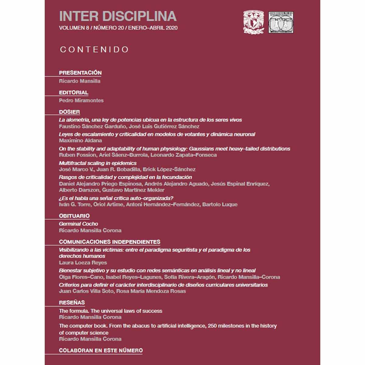 REVISTA INTERDISCIPLINA. CRITICALIDAD. VOLÚMEN 8, NÚMERO 20, ENERO-ABRIL 2020