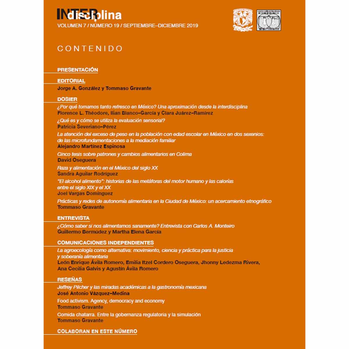 REVISTA INTERDISCIPLINA. ALIMENTACIÓN Y SOCIEDAD. VOLÚMEN. 7, NÚMERO. 19, SEPTIEMBRE-DICIEMBRE 2019