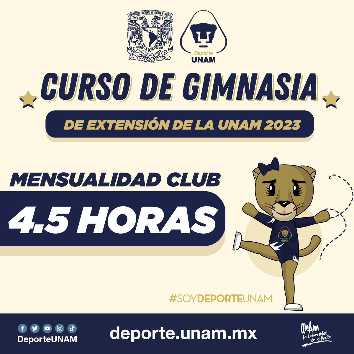 CURSO DE GIMNASIA 2023 - MENSUALIDAD CLUB - 4.5 HORAS