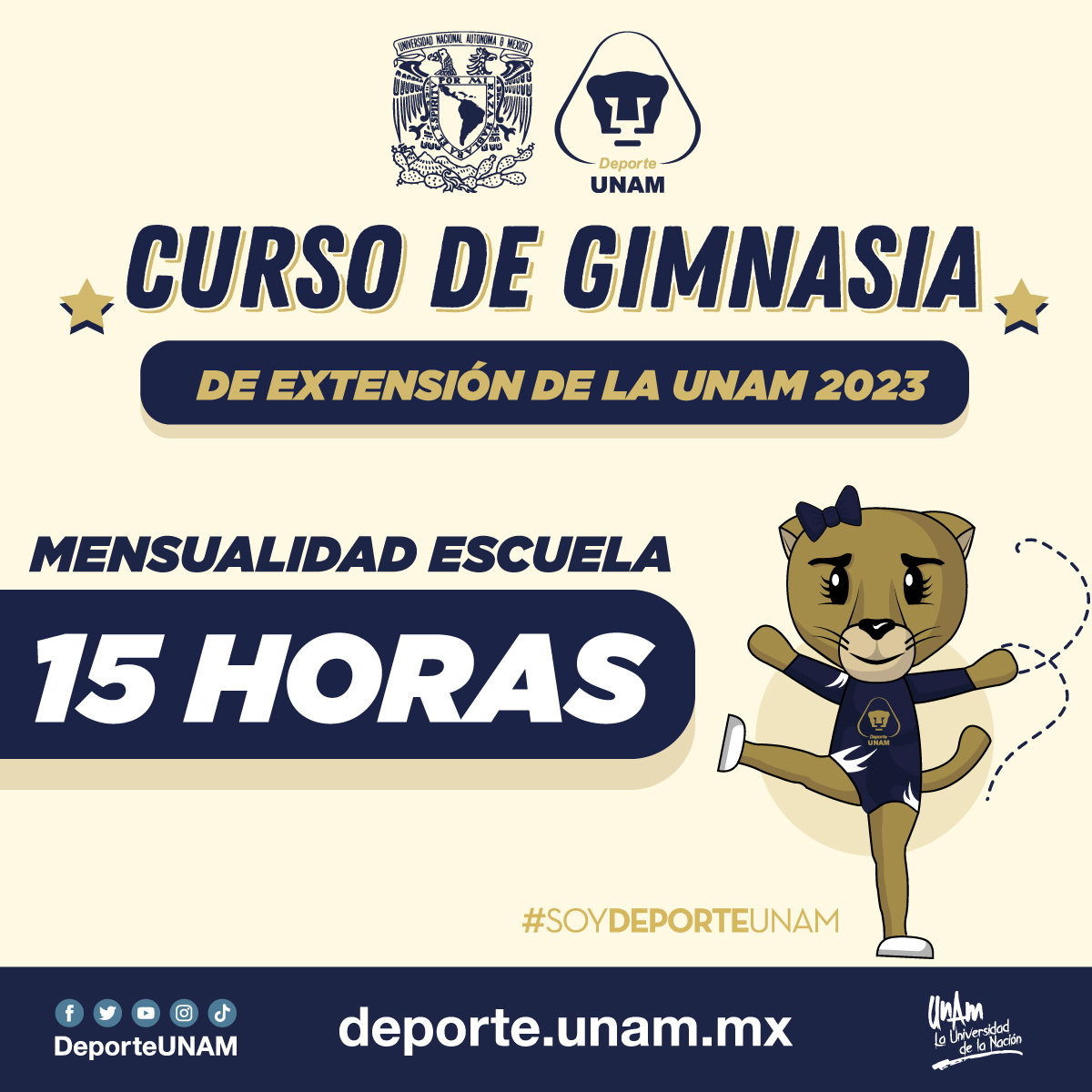 CURSO DE GIMNASIA 2023 - MENSUALIDAD ESCUELA - 15 HORAS