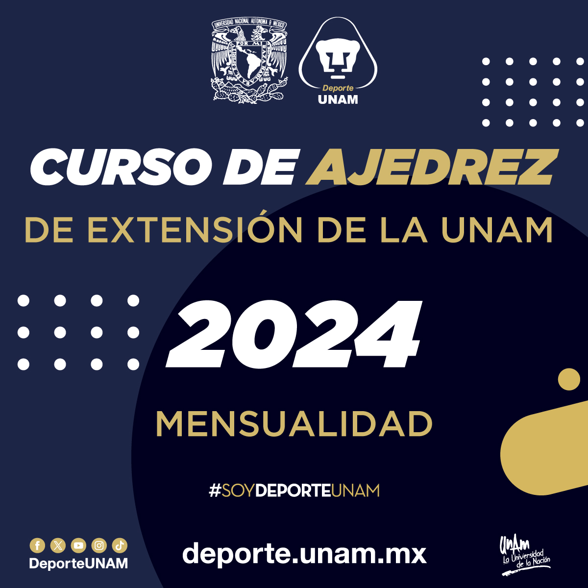 CURSO DE AJEDREZ DE EXTENSIÓN DE LA UNAM 2024 MENSUALIDAD