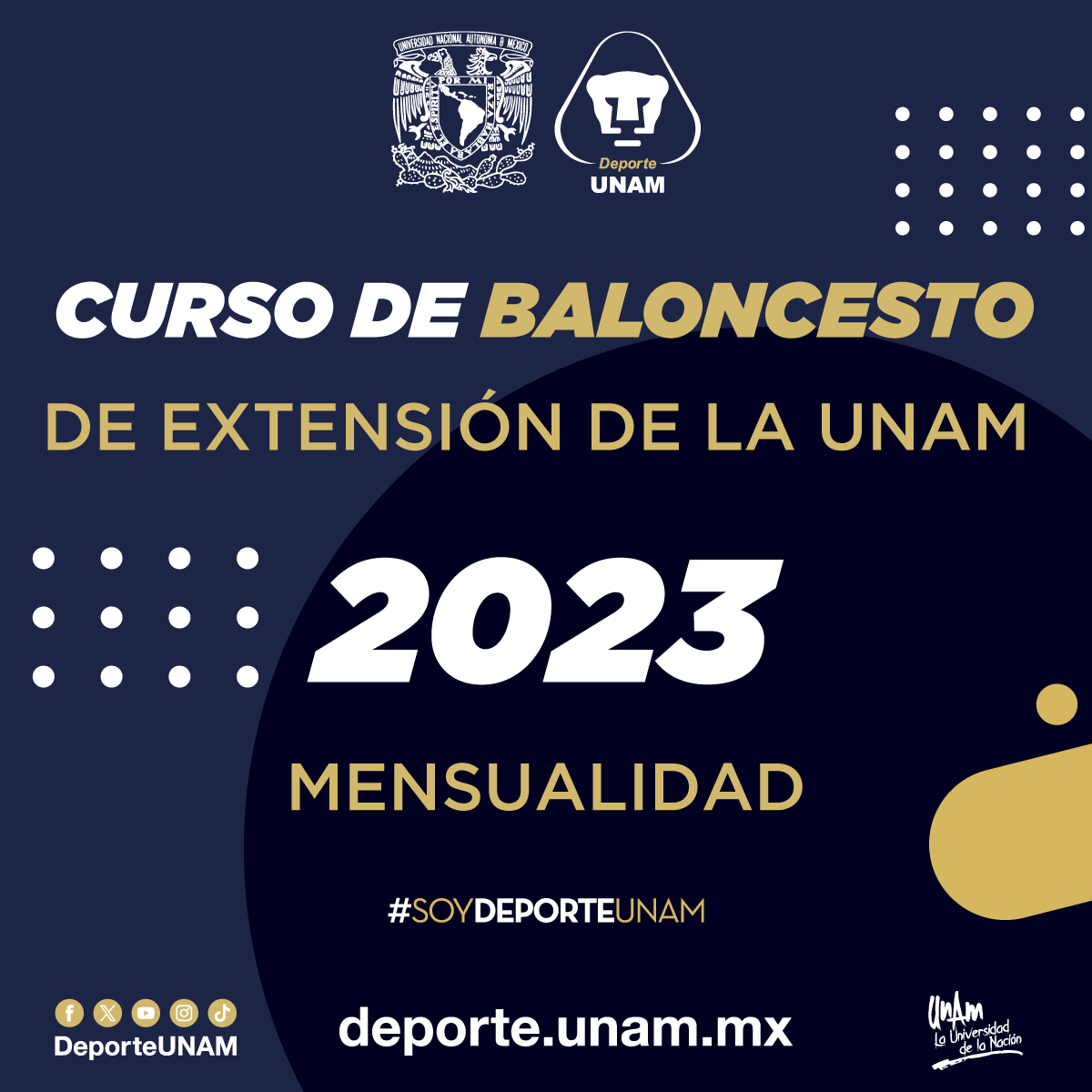 CURSO DE BALONCESTO DE EXTENSIÓN DE LA UNAM 2023 MENSUALIDAD