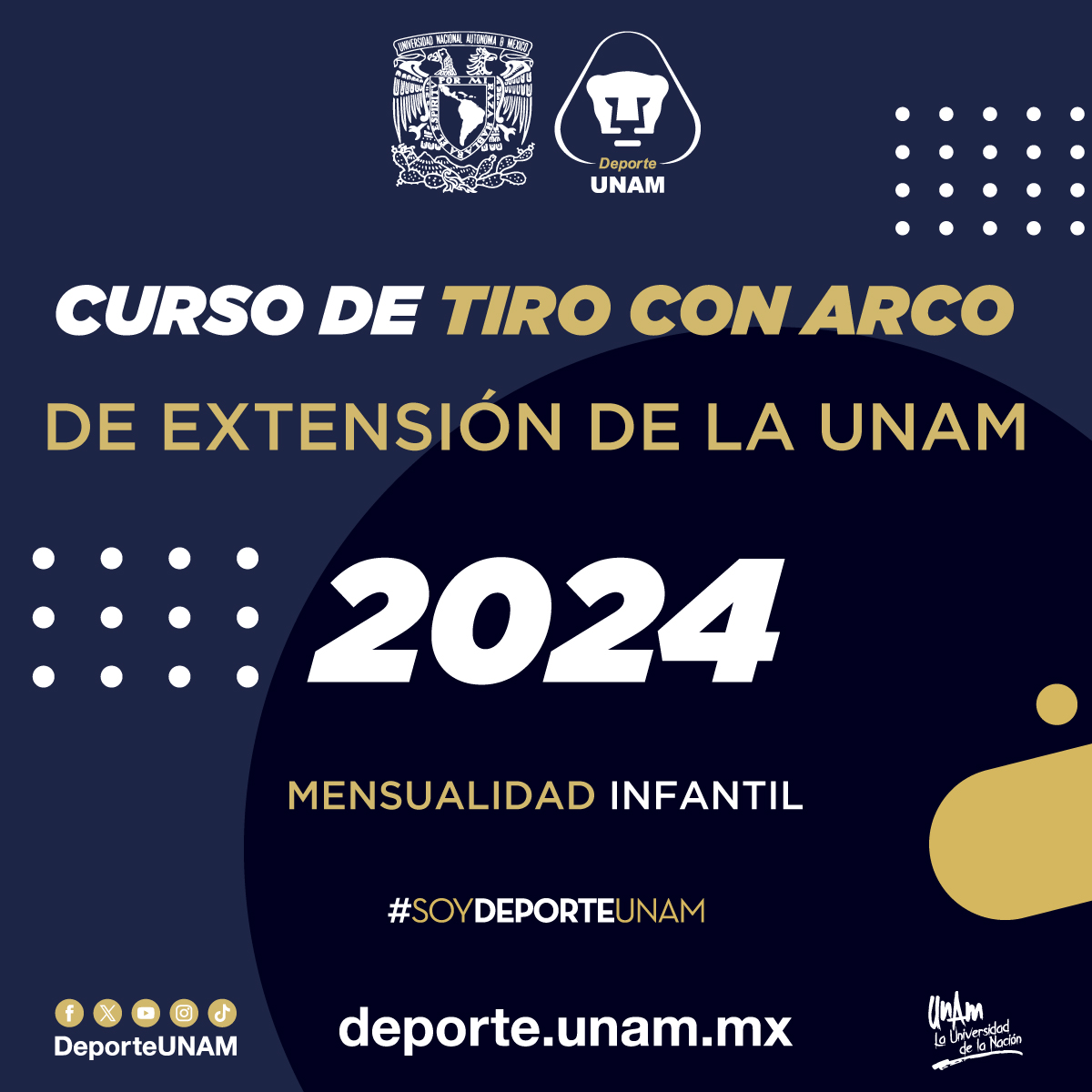 CURSO DE TIRO CON ARCO DE EXTENSIÓN DE LA UNAM 2024 MENSUALIDAD INFANTIL