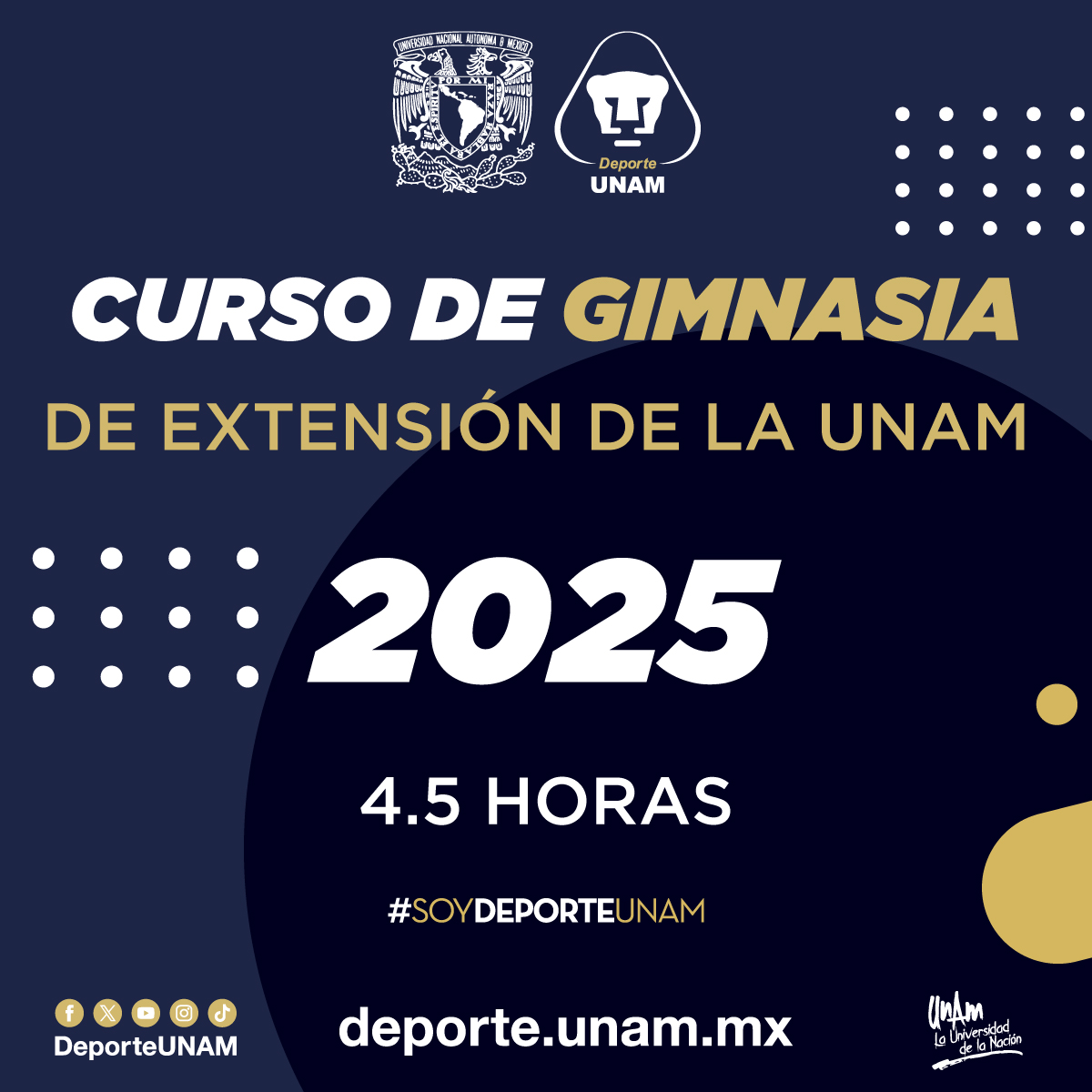 CURSO DE GIMNASIA DE EXTENSION DE LA UNAM 4.5 HORAS - MENSUALIDAD