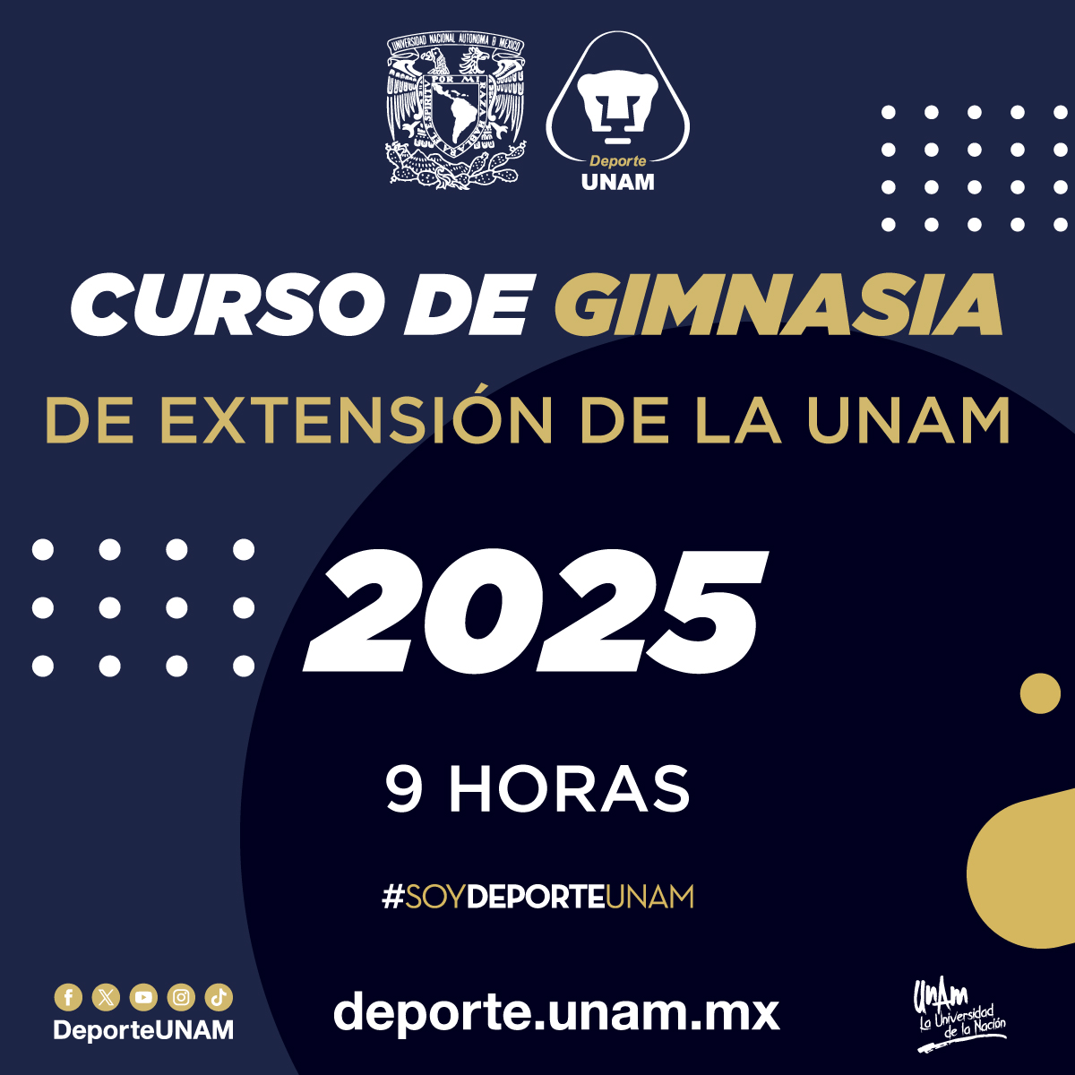 CURSO DE GIMNASIA DE EXTENSION DE LA UNAM 9 HORAS